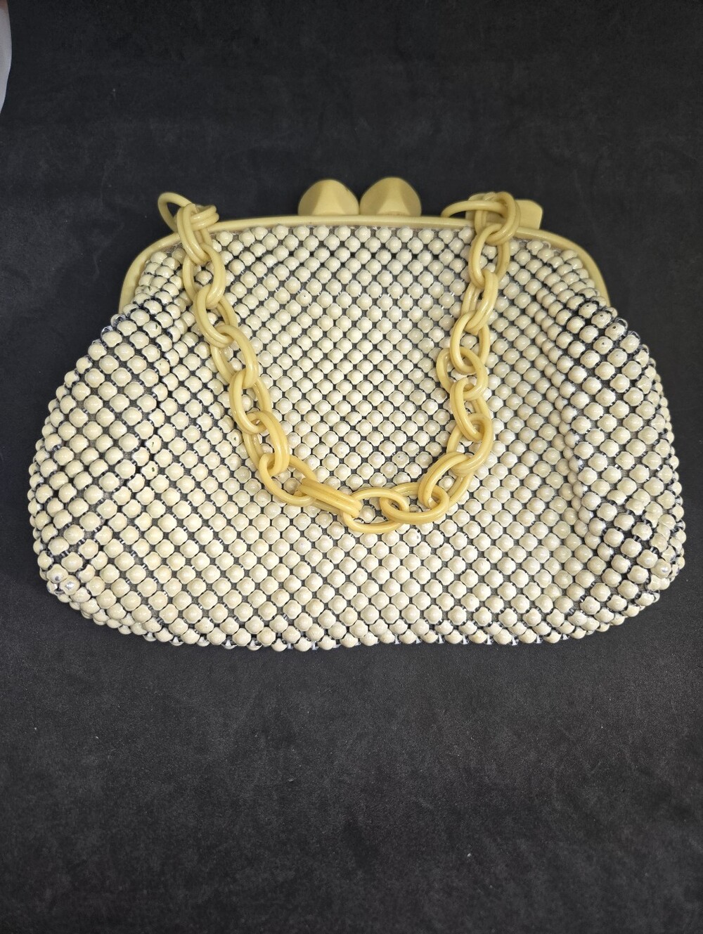 Vintage Whiting and Davis Alumesh Celluloid Accents Kiss Lock Clasp Purse